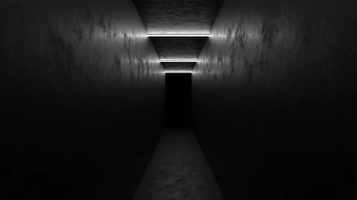 Dark Industrial Tunnel Passage with Glowing Light Strips