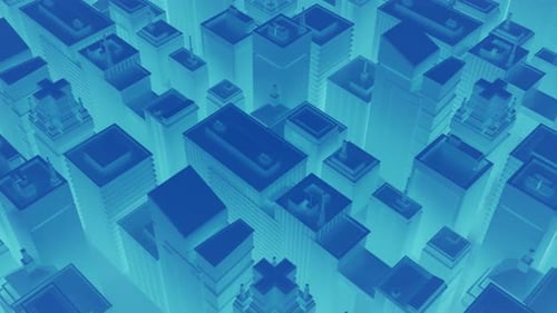 Neon Blue City with Skyscrapers