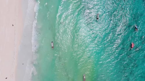 Tropical Beach with Boats Aerial Top View
