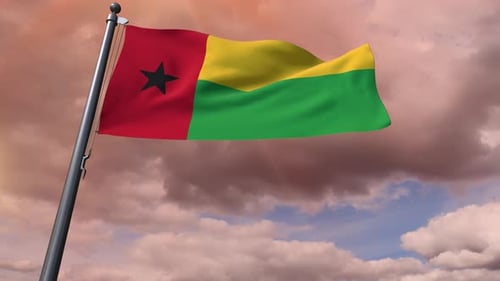 Guinea-Bissau National Flag Animation Waving in Cloudy Sky