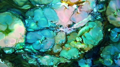 Abstract Fluid Art in Light Green, Blue, and Pink