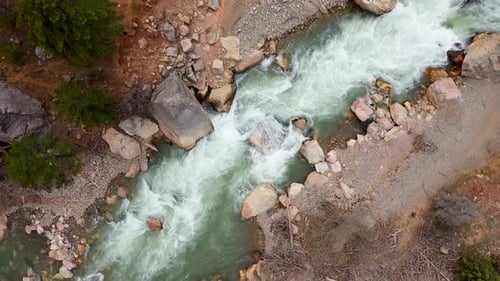 Mountain River High in the Mountains Aerial Shot