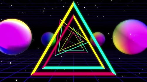 Retro Neon Triangle Grid Tunnel Background Animation