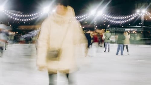 People Ice Skating at Night, Time Lapse