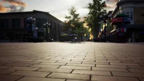 Sol carrelé vide et horizon urbain