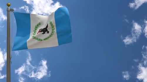 Light Blue and White Flag with Animal Emblem Waving in Sky