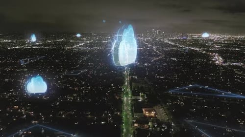 Vue panoramique aérienne d'une grande ville de nuit
