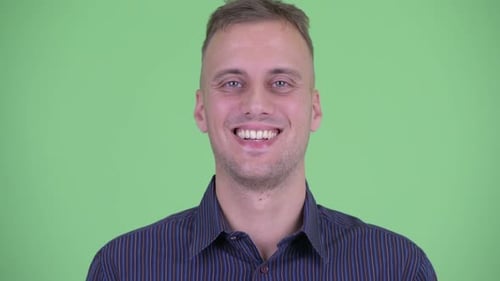 Smiling Man Close-up on Green Screen Background