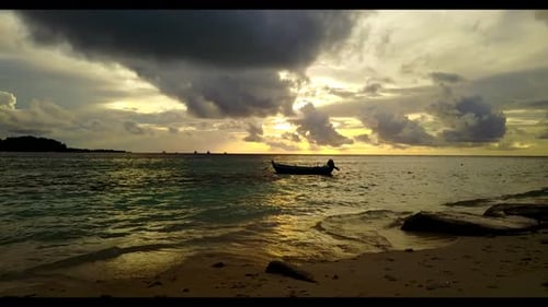 Aerial drone shot abstract of paradise coast beach voyage by blue sea and bright sandy background of