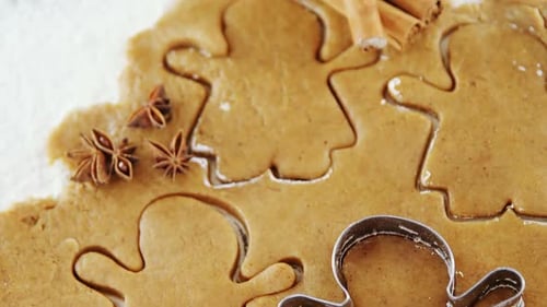 Gingerbread Cookie Dough and Cookie Cutter Close-Up