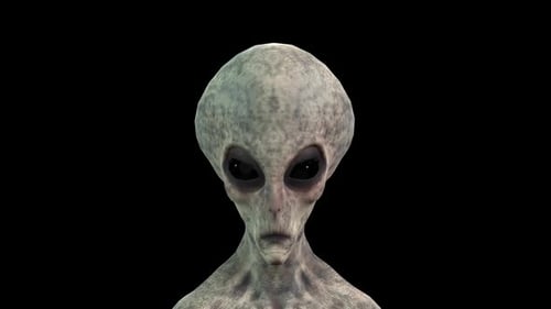 Animated 3D Alien Head Blinking on Black Background