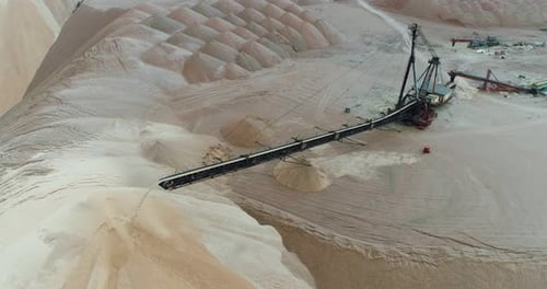 Salt Piles, Aerial View of Industrial Quarries, Conveyor in Salt Pits, Mining of Salt, Conveyor Line