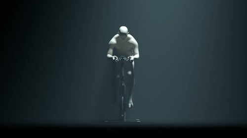 Cyclist obsessed with fat burning. A man with overweight riding on the bicycle.