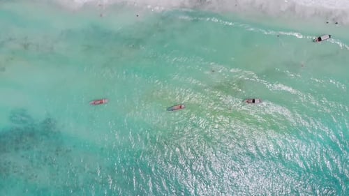 Tropical Beach with Boats Aerial Top View