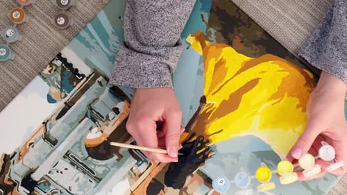 Female Hands Coloring Draw Canvas Picture By Numbers Girl Triumphal Arch Paris
