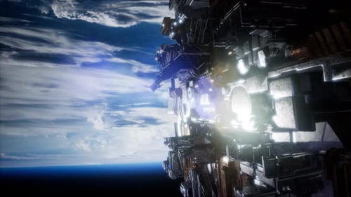 Spaceship with View on Space and Planet Earth