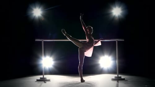 Graceful Ballerina Practicing at the Barre in Studio