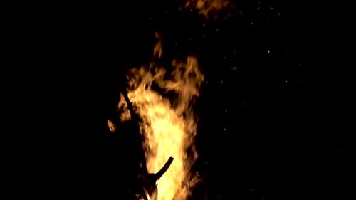 Slowly High Flame of Fire From the Fire at Night
