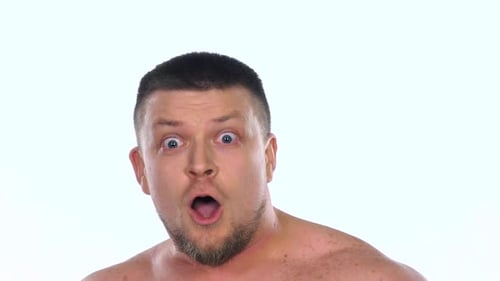 Man with Shocked Expression on White Background