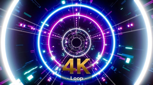 Neon Circle Light Wave in the Futuristic VJ Tunnel 4K