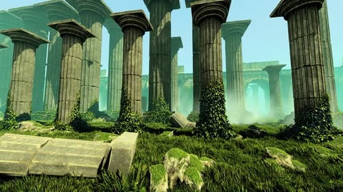 Overgrown Ancient Columns in a Mystical Ruined Landscape