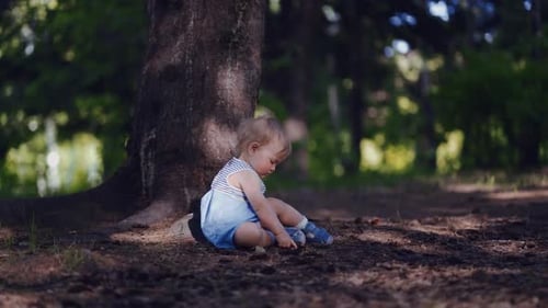 la curiosité et l'intérêt des enfants, un enfant assis par terre étudiant, examine la forêt