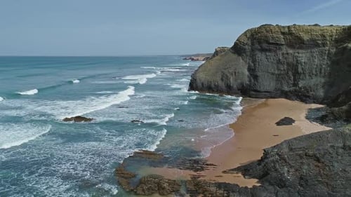 Flying Over Sandy Beach on Atlantic Coast