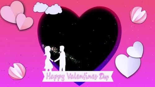 Animated Valentine's Day Heart Frame Greeting with Couple Silhouettes