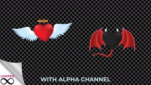Animated Angel and Devil Hearts Contrasting Loop