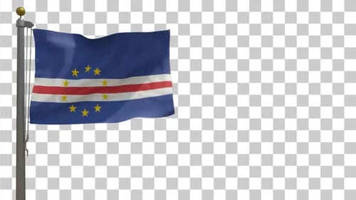 Cape Verde Flag Waving on Pole with Transparent Background