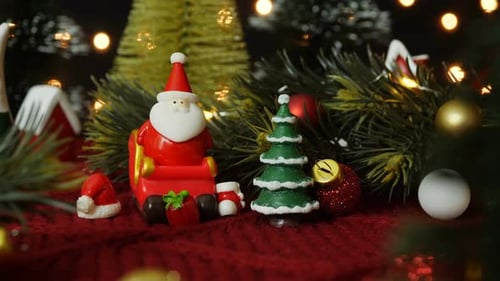 Christmas Decorations on Knitted Surface with String Lights