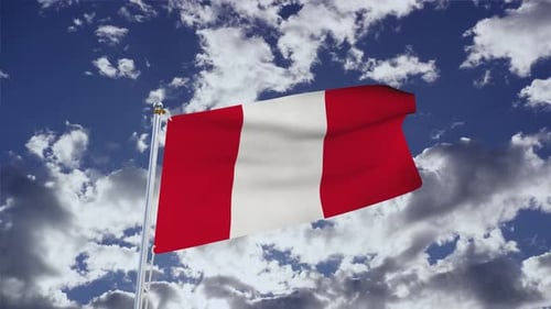 Waving Peru Flag Animation in Realistic Blue Sky