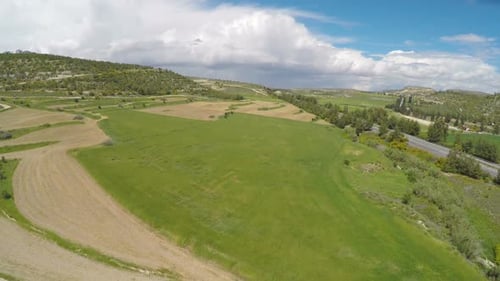 View on Succulent and Saturated Fields and Meadows, Situated Along Highway