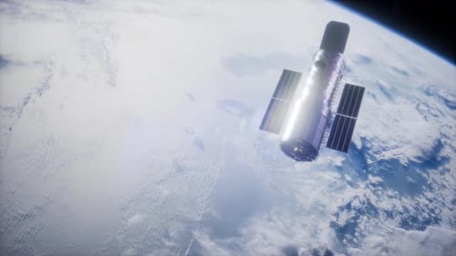 Hubble Space Telescope Orbiting Earth Realistic 3D Animation
