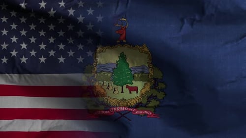 Waving United States and Vermont State Flags Loop
