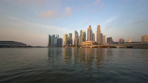 Downtown Singapore city in Marina Bay area. Financial district and skyscraper buildings.