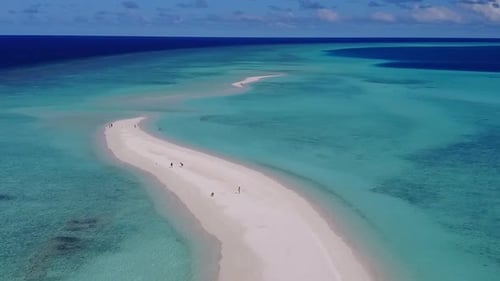 Aerial drone nature of tourist beach break by clear lagoon and sand background