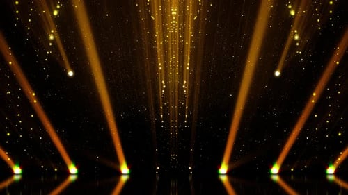 Goldene Bühne mit Scheinwerfern
