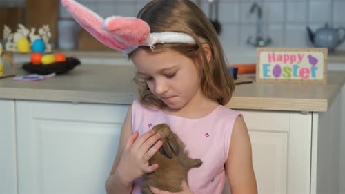 Little Girl with Bunny for Easter Holiday