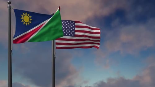 Namibia Flag Waving Along With The National Flag Of The USA - 2K