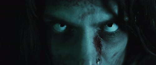 Scary Woman with Pale Eyes and Bloody Wounds