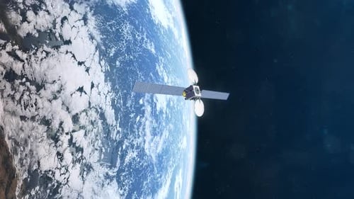 Realistic Satellite Deployment with Solar Panels Orbiting Earth