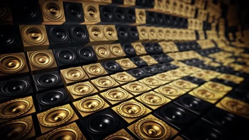 Shiny Black And Gold Random Tiled Speakers Waving Seamless Loop 2