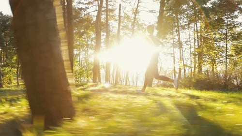 Girl Goes Jogging in Woods