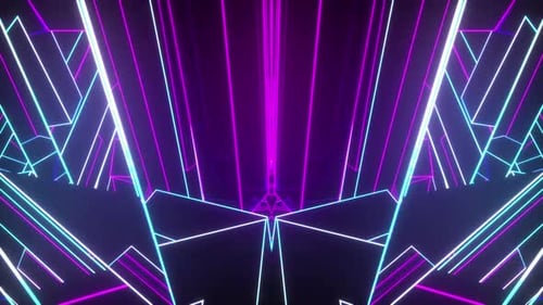 Neon Glowing Geometric Lines Cyberspace Tunnel Loop Background