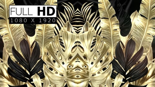 Decorative Gold and Black Tropical Leaves Background Loop
