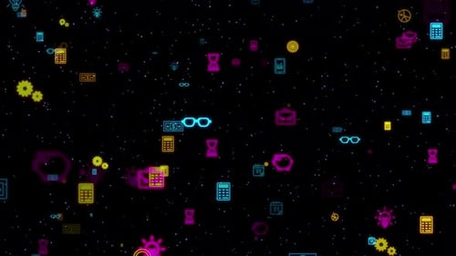 Animated Neon Business Technology Icons Background Loop