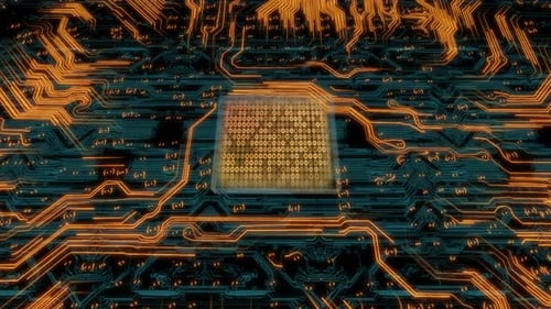 Futuristic Motherboard Circuit with Electron Movement