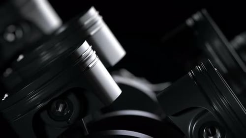 V8 Motor with Working Pistons and Crankshafts Inside Camera Fly Through