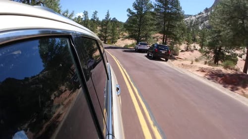 Driving Scenic Route in Red Rock Desert